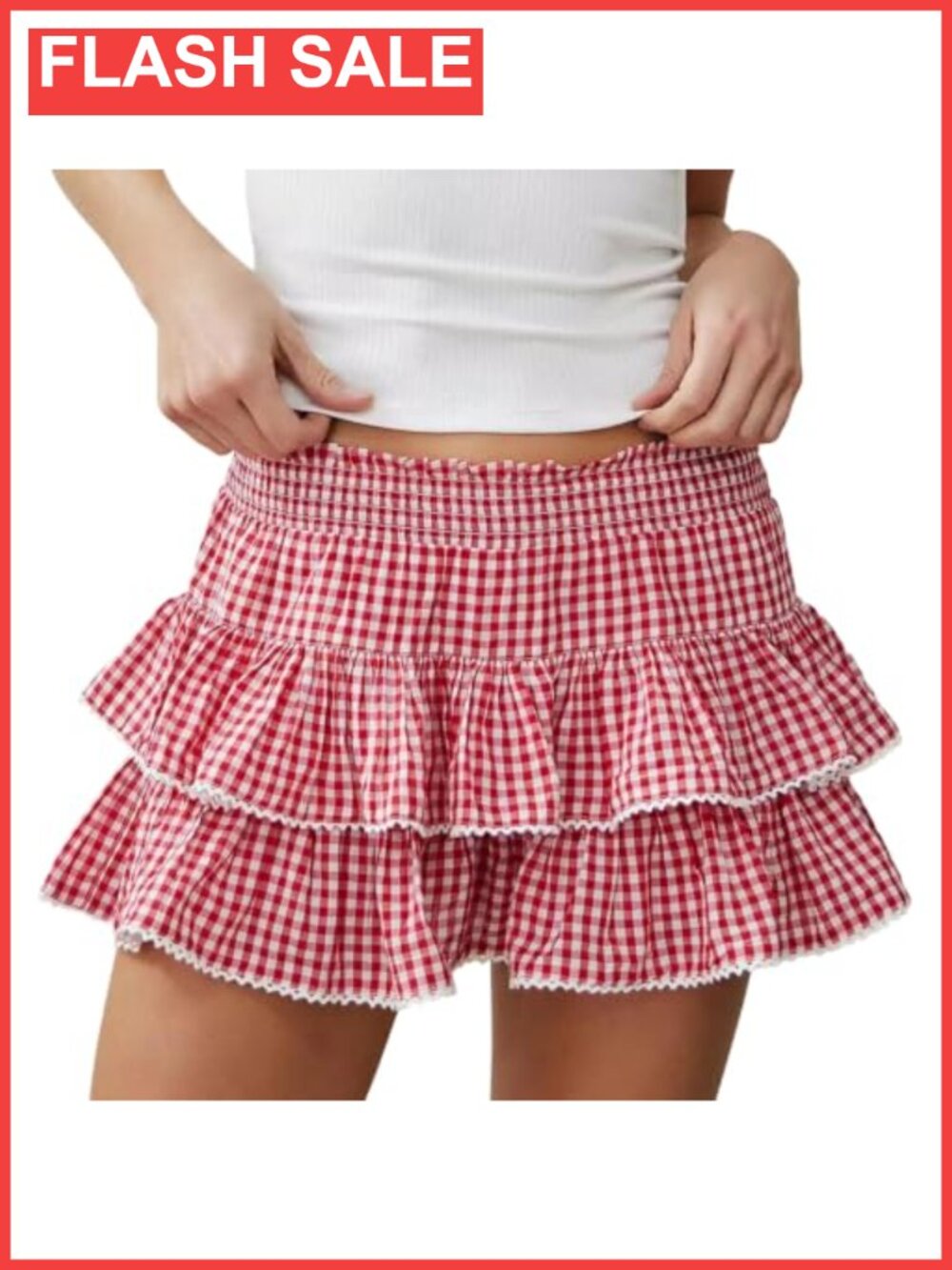 Women's Plaid Ruffle Mini Skirt Flowy Layered A-Line Short Skirt